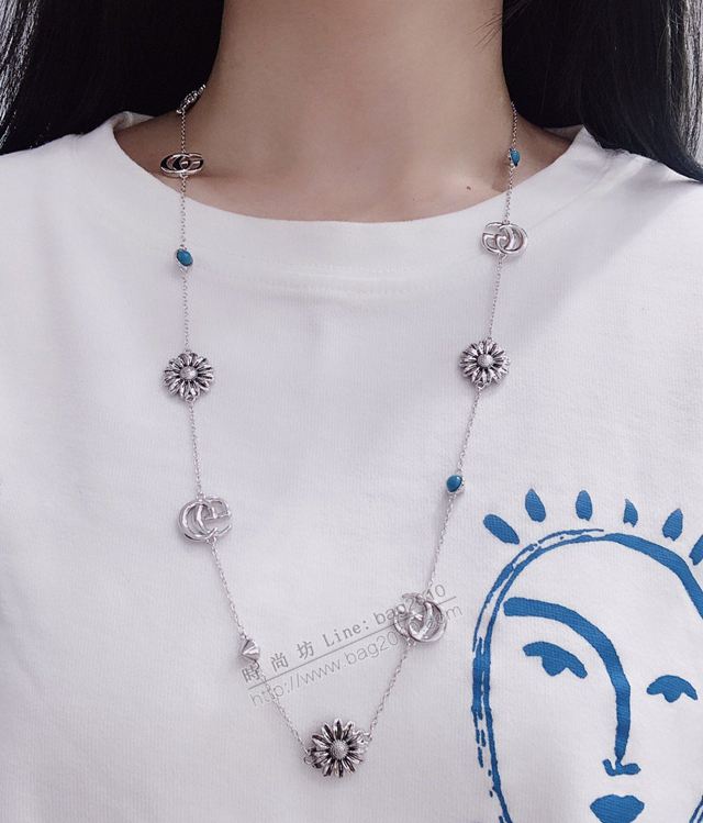 GUCCi飾品 古馳首飾 Gucci泰銀logo藍耀石毛衣鏈  zgbq1048